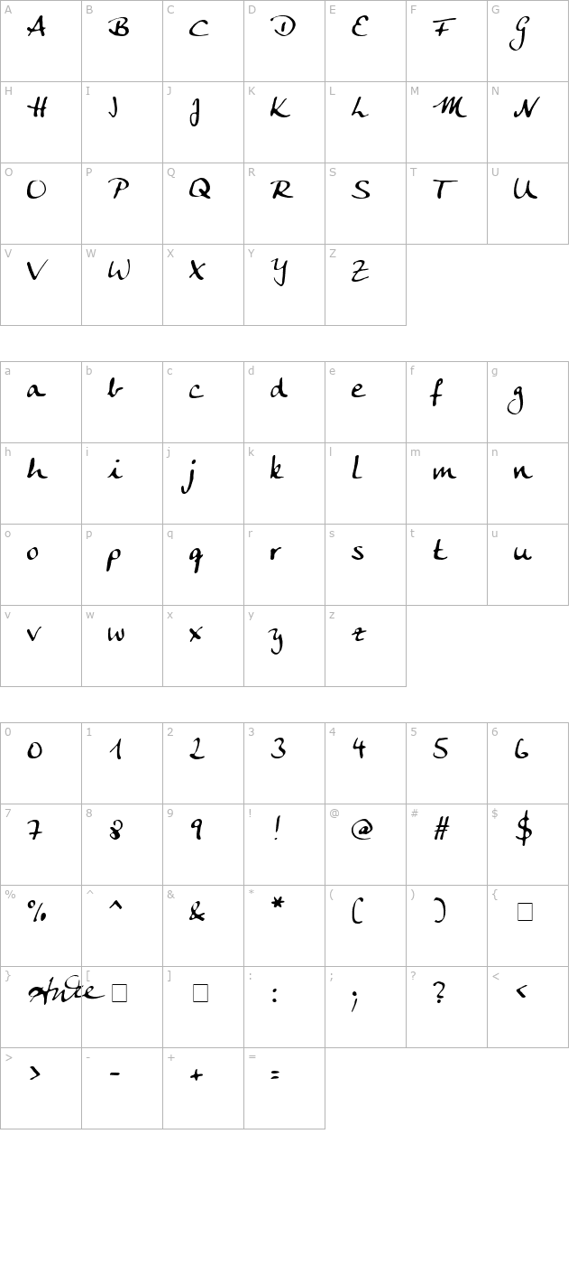 anke-calligraphic-fg character map