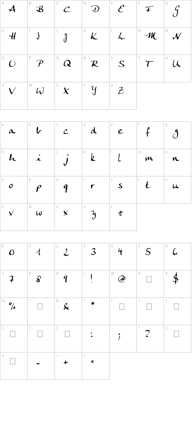 ankecalligraph character map