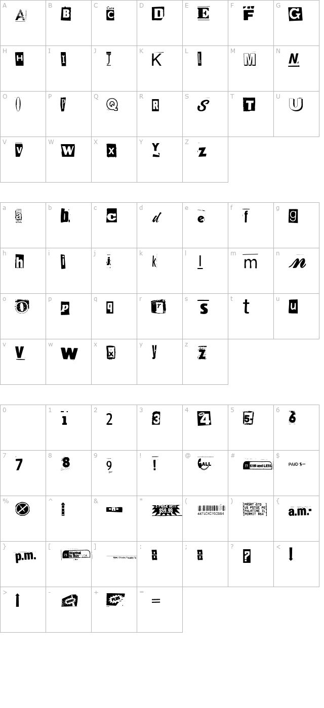 Anonymous Clippings character map