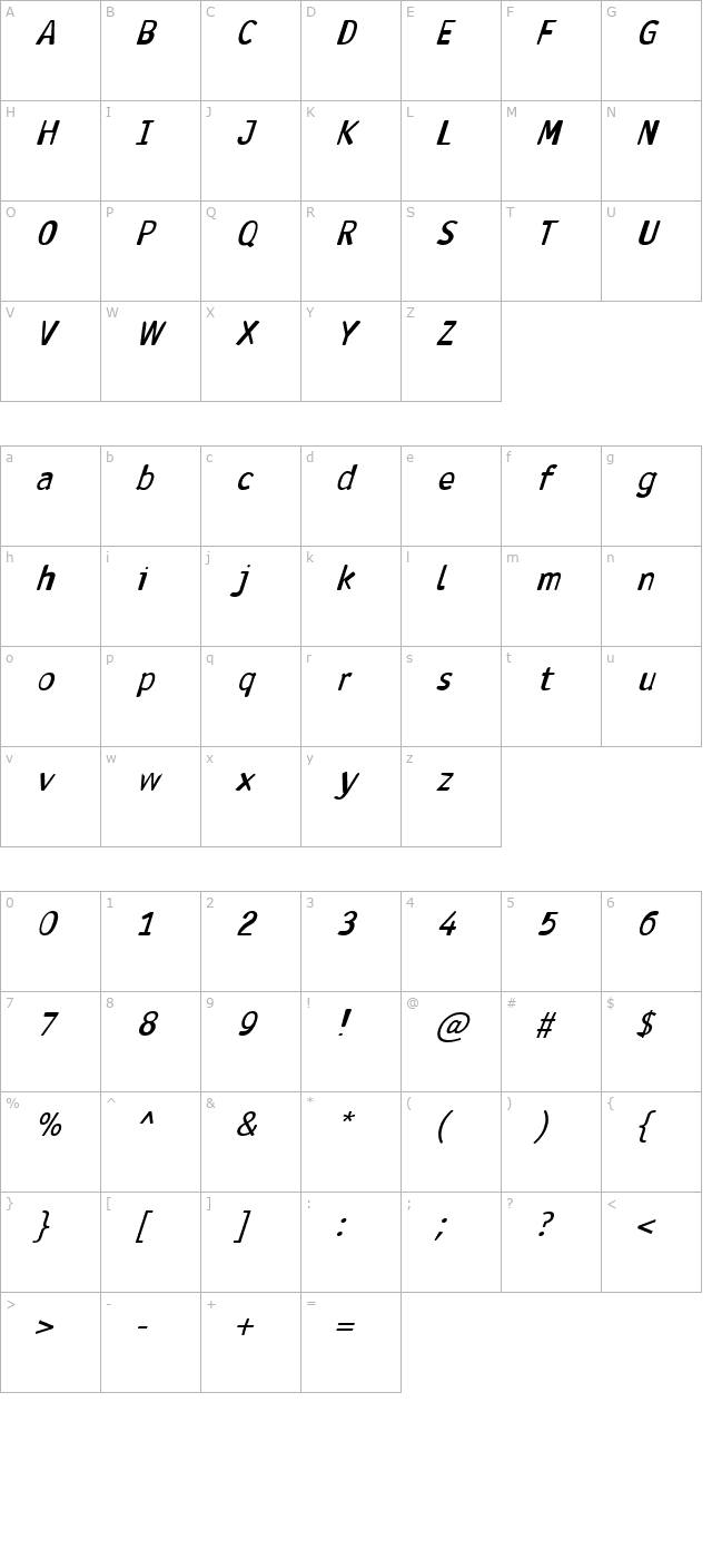 Antaviana BoldItalic character map