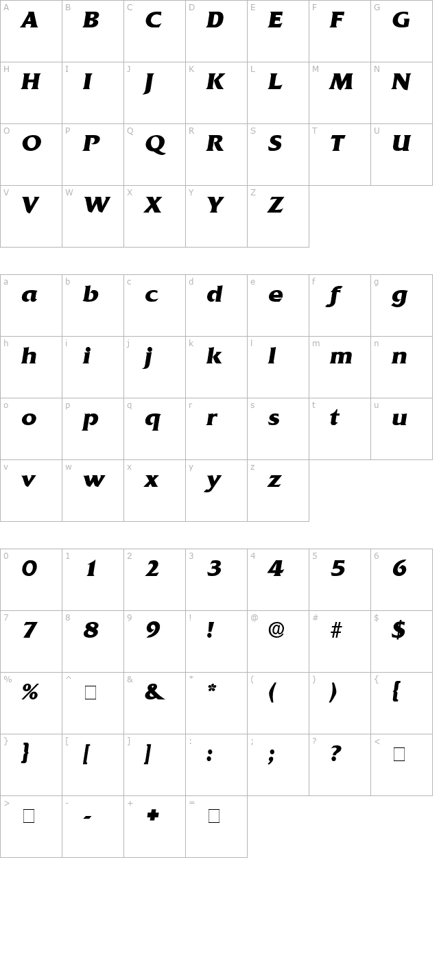 anticlaire-display-ssi-italic character map