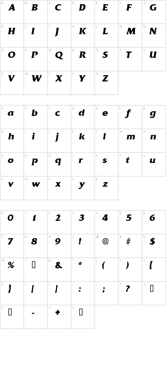 anticlairedisplayssk-italic character map