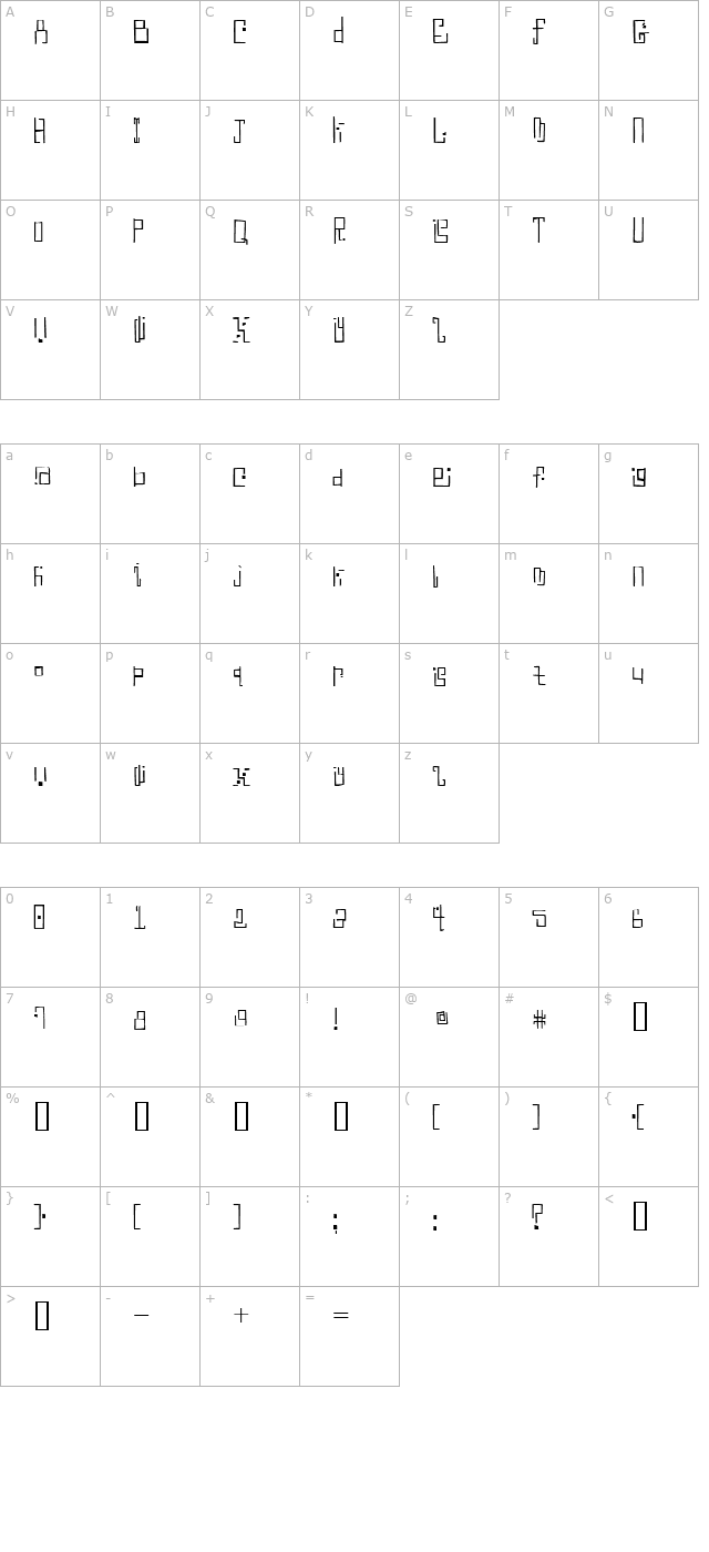 Antimony Blue character map