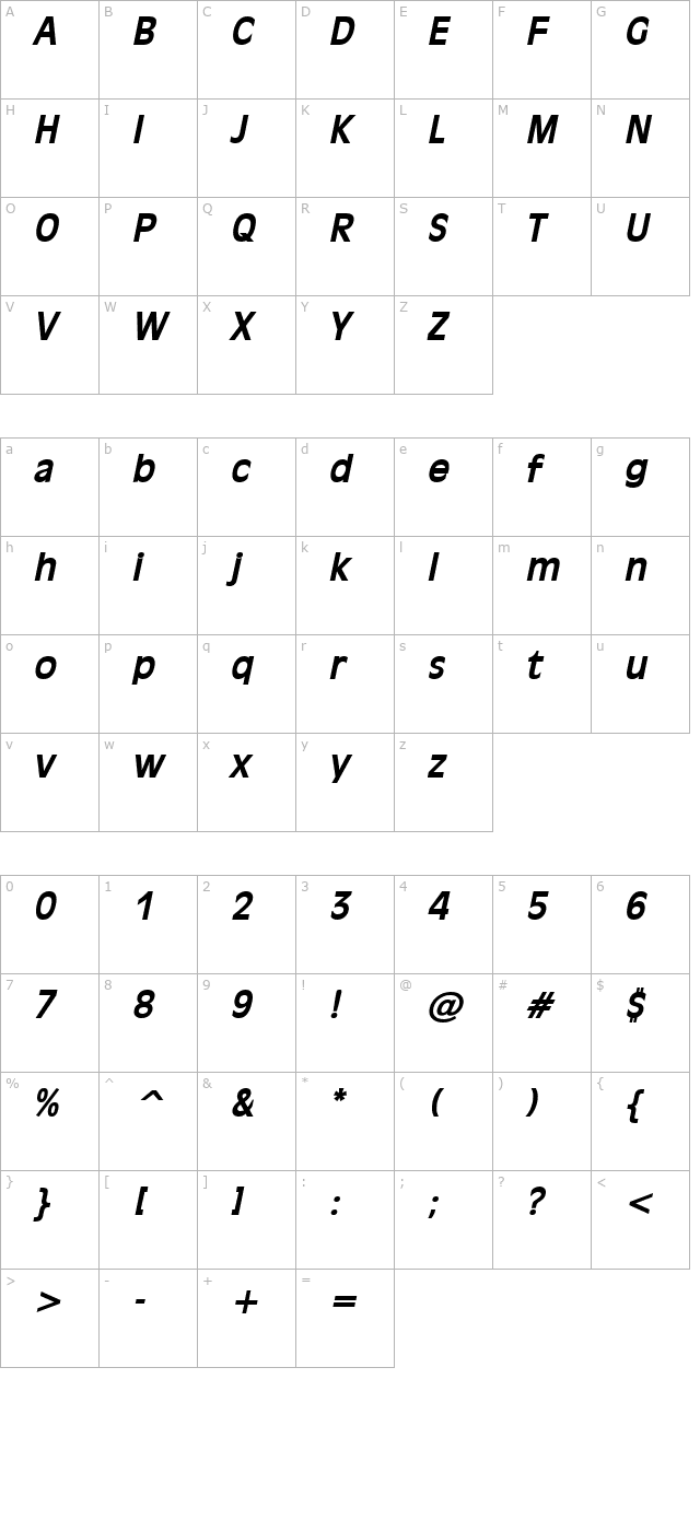 Antiqua 101 BoldItalic character map