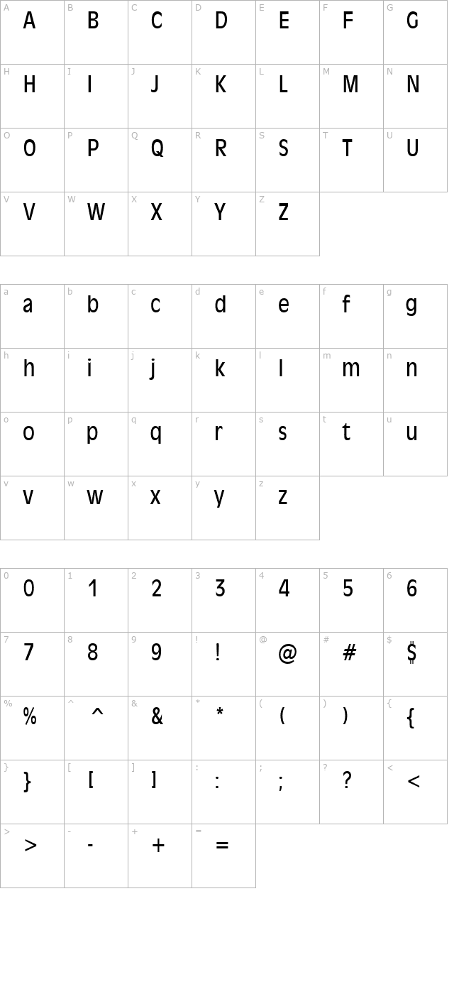 Antiqua 101 Condensed Normal character map