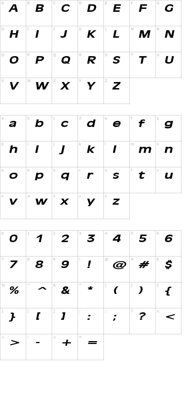 antiqua-101-extended-bolditalic character map