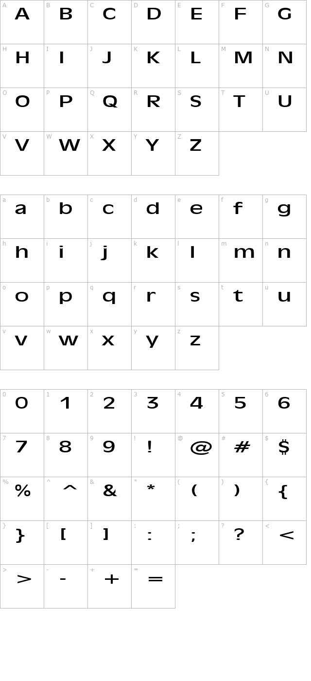 Antiqua 101 Extended Normal character map