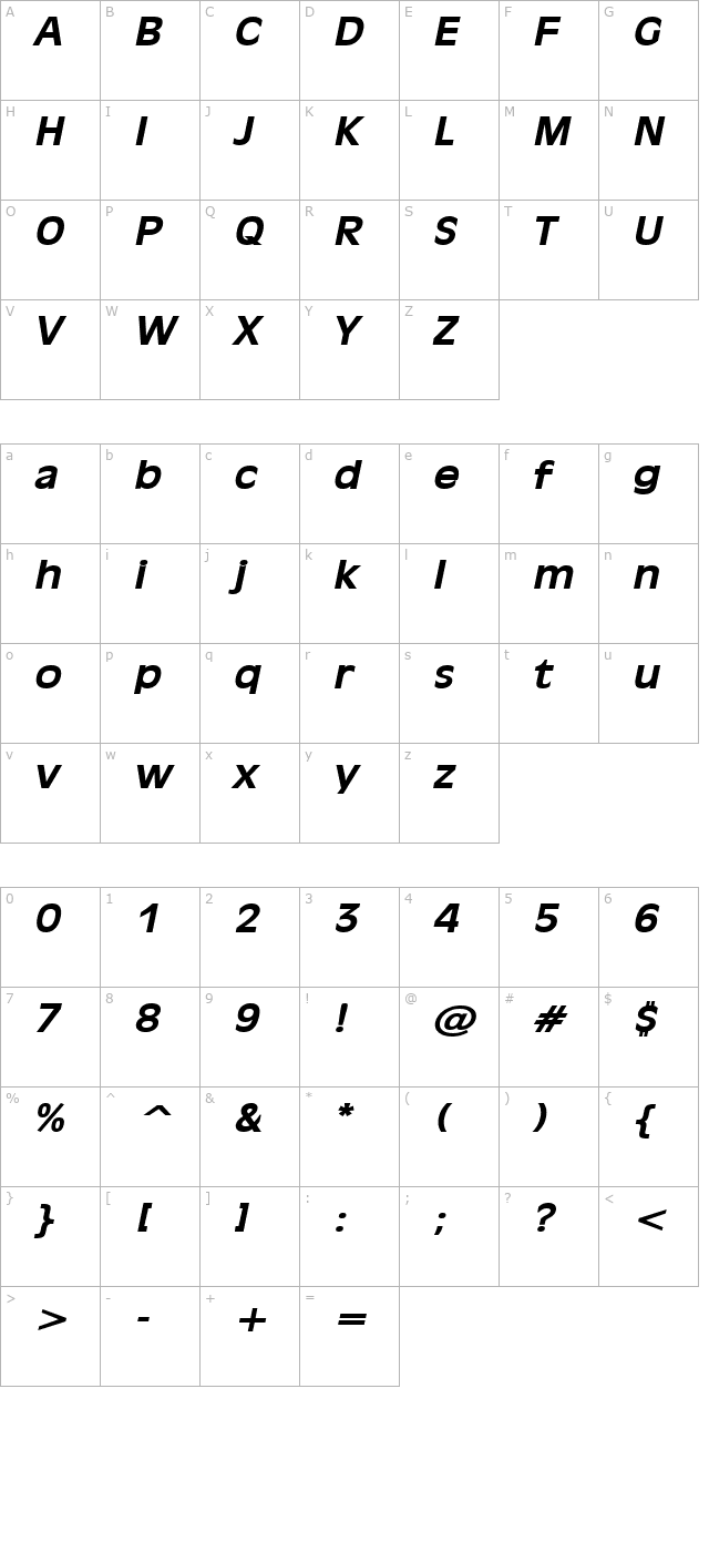 antiqua-101-wide-bolditalic character map