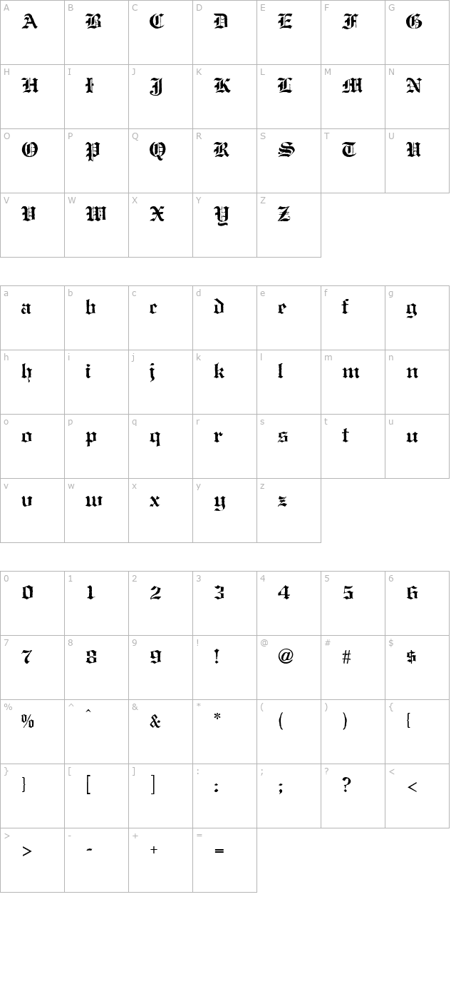 Antique Black Normal character map