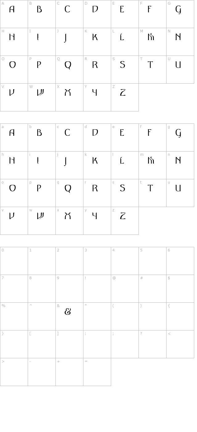 antique-regular character map