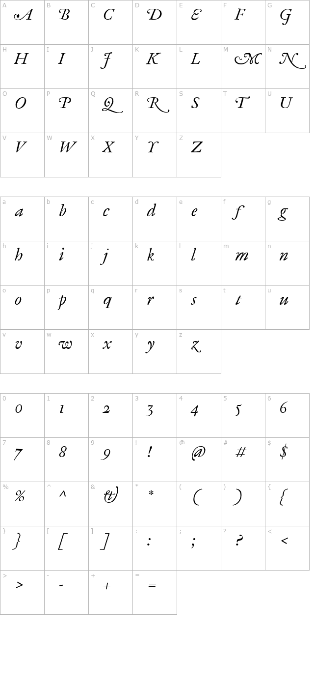 AntiqueAncienne-Italic character map