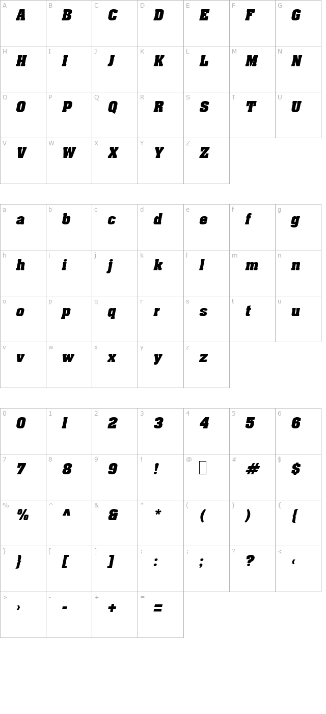 Apex Oblique character map