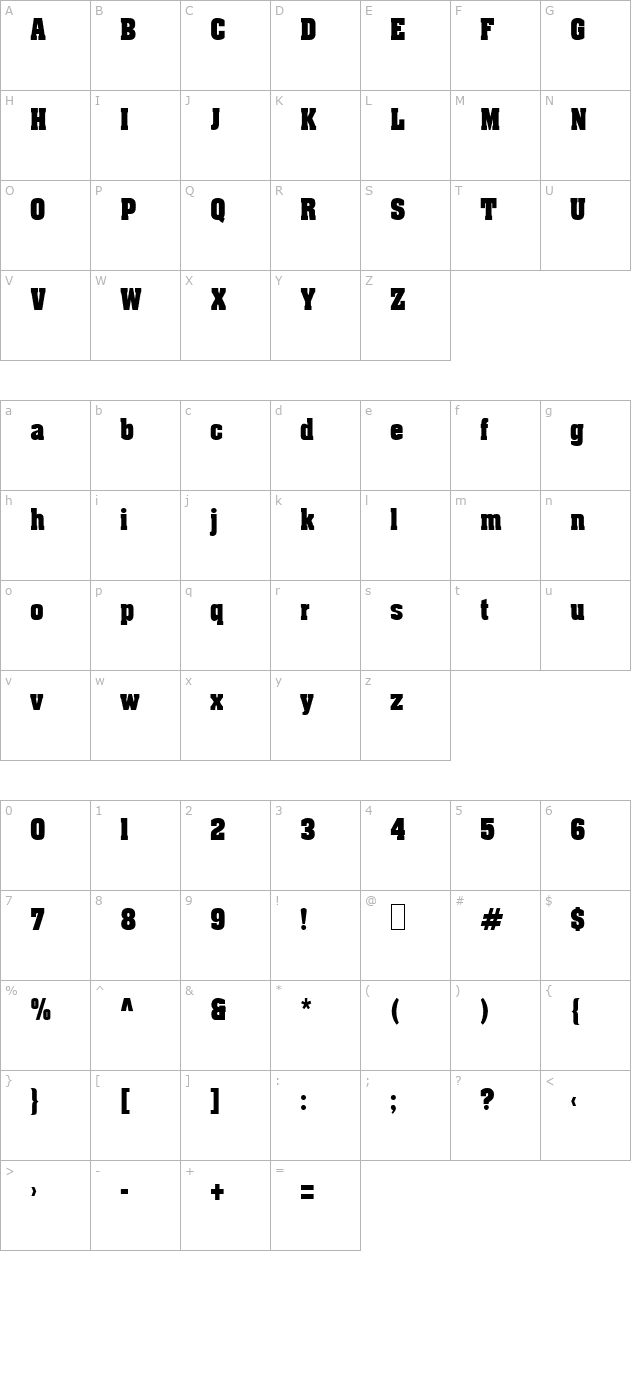 ApexCondensed character map