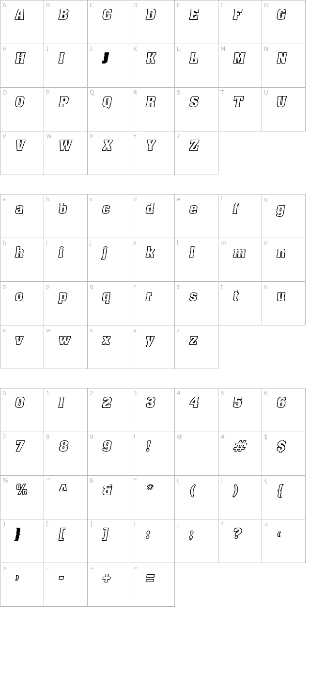 apexoutline-oblique character map