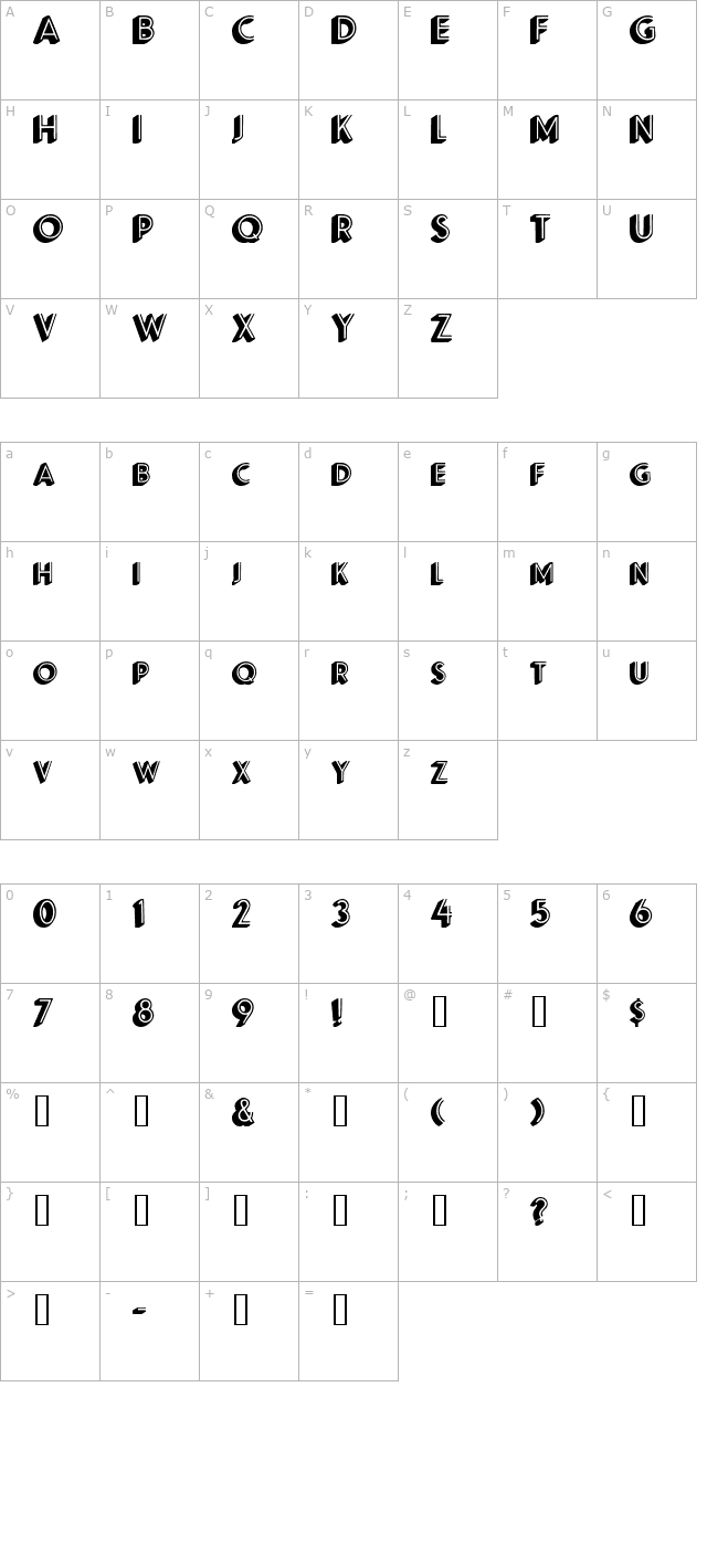 ApexShadowSCapsSSK Bold character map