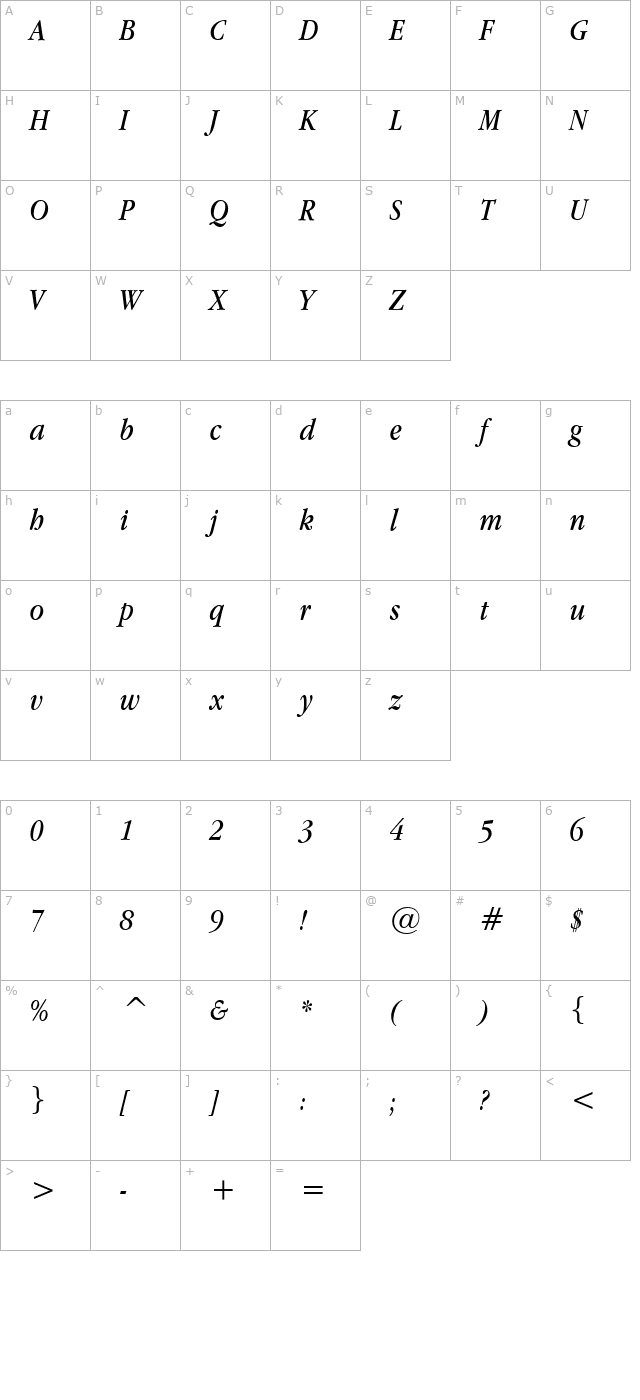 apple-garamond-italic character map