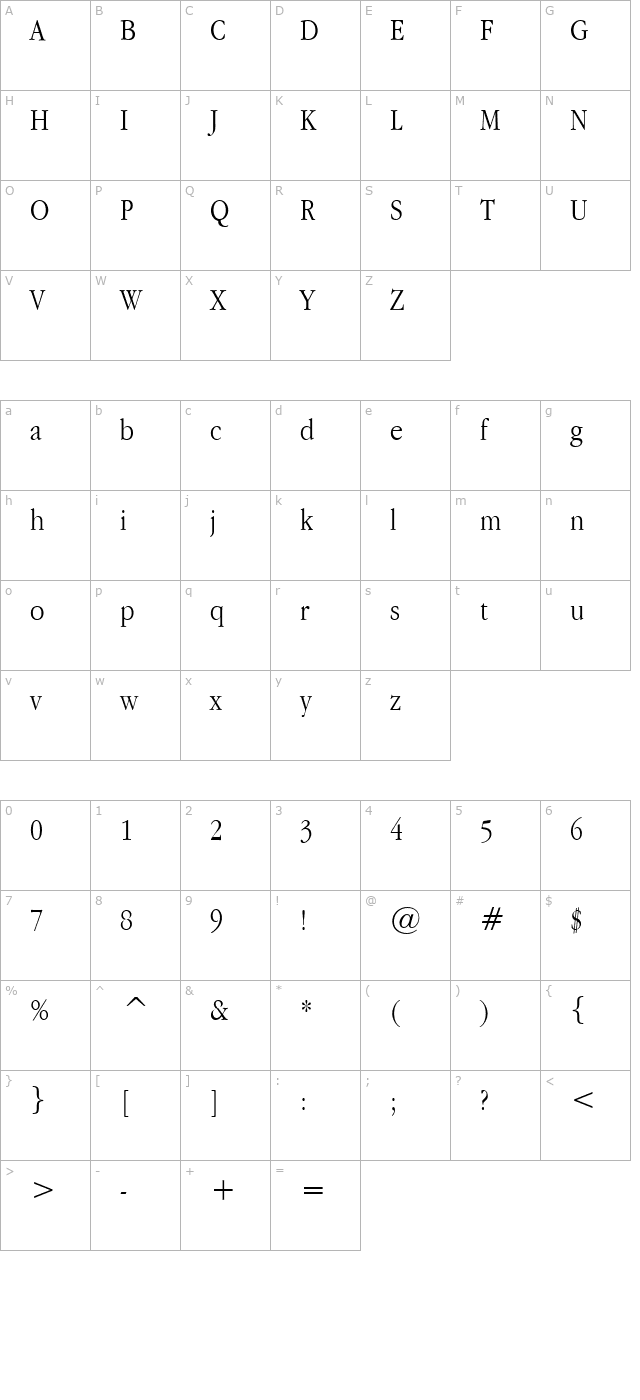 Apple Garamond Light character map