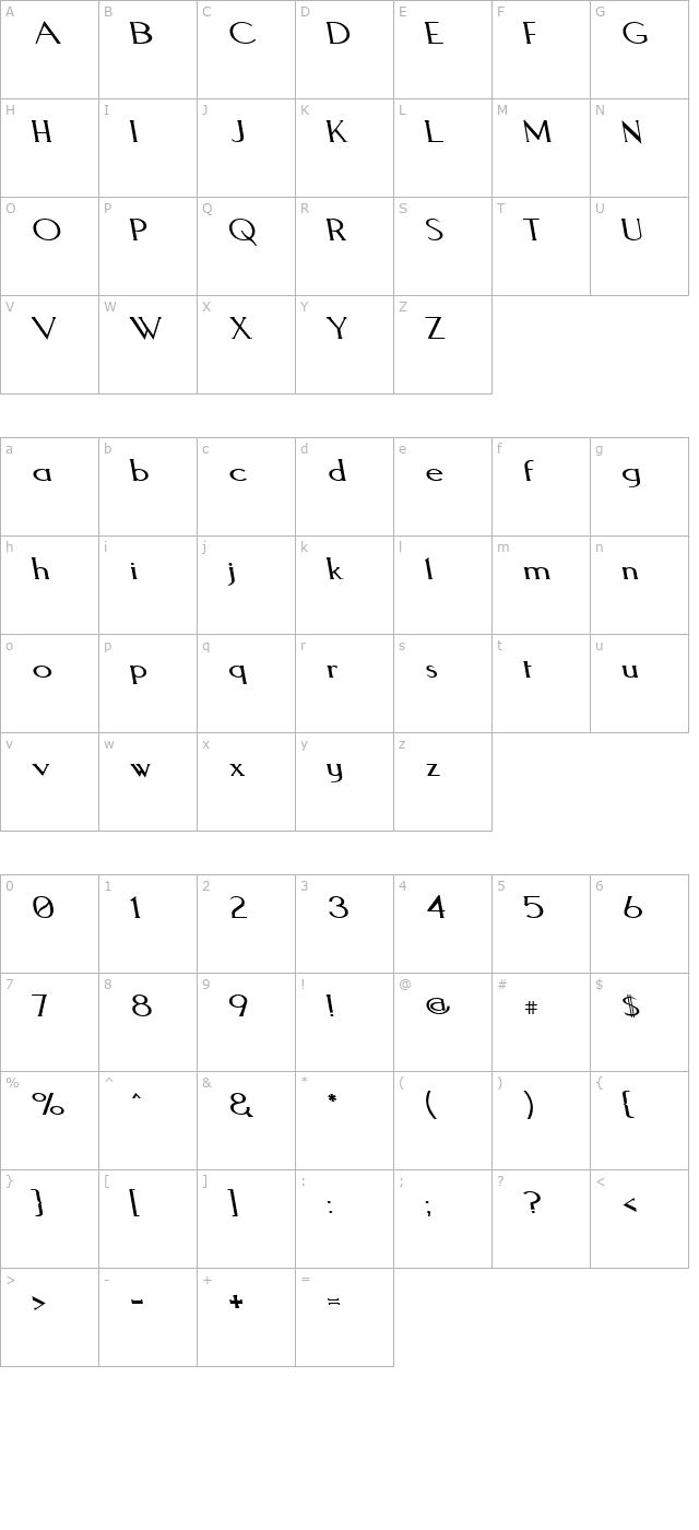 Aquaduct Reverse Italic character map