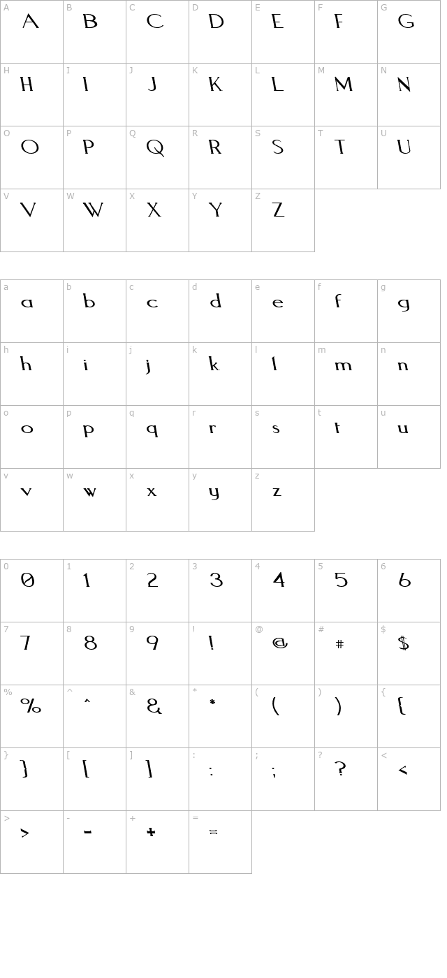 aquaduct-reverse-italic character map