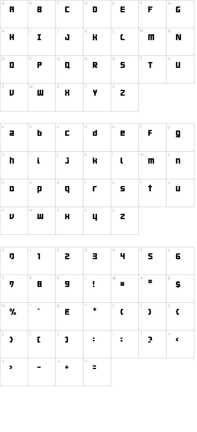 Aquasky20ALP-Regular character map