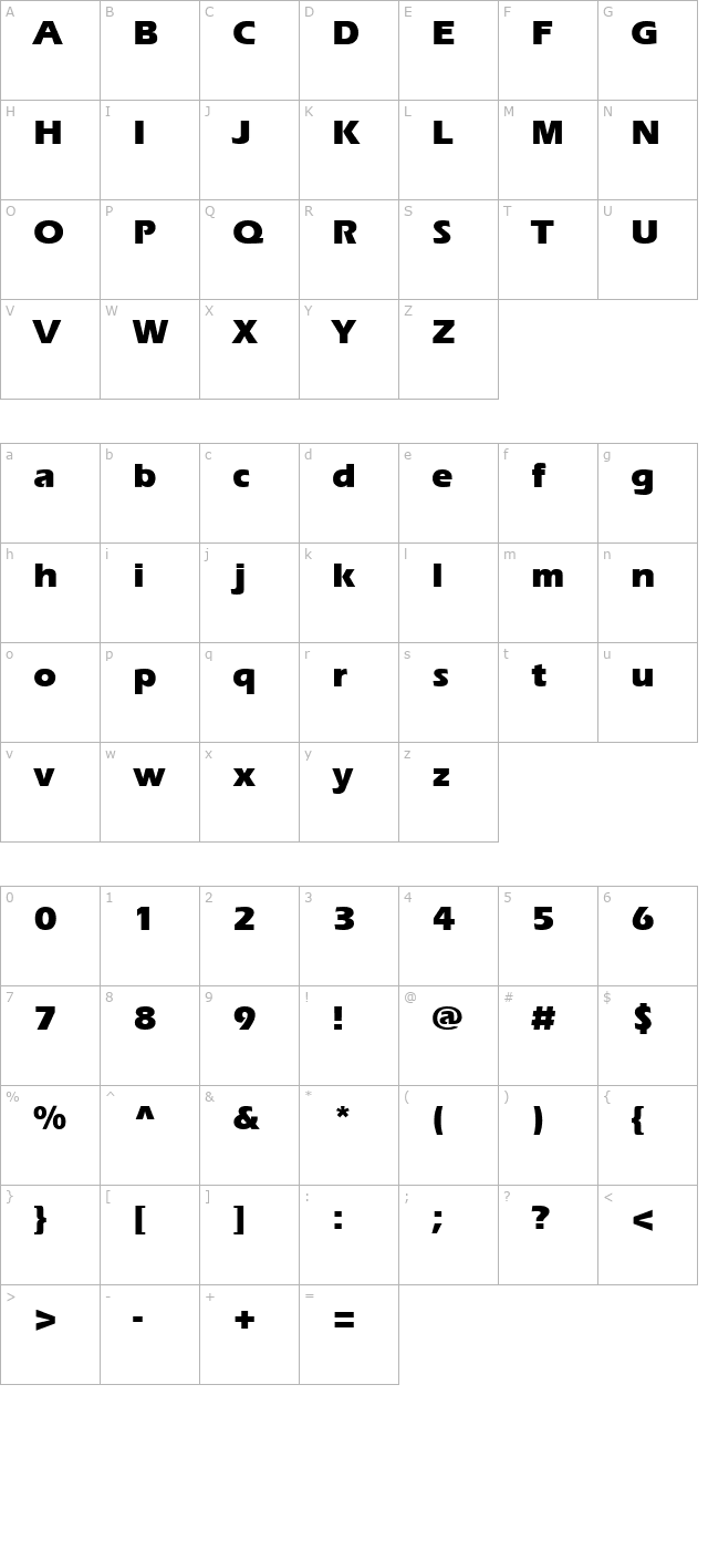 Aquiline Black character map