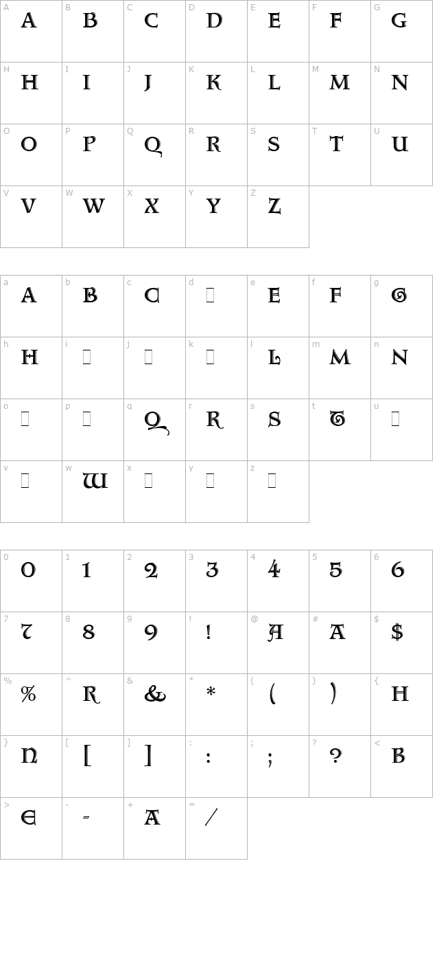 Aquitaine Initials LET Plain1.0 character map