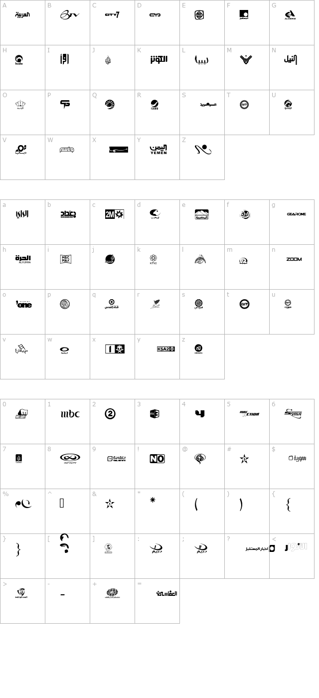 Arab TV logos character map