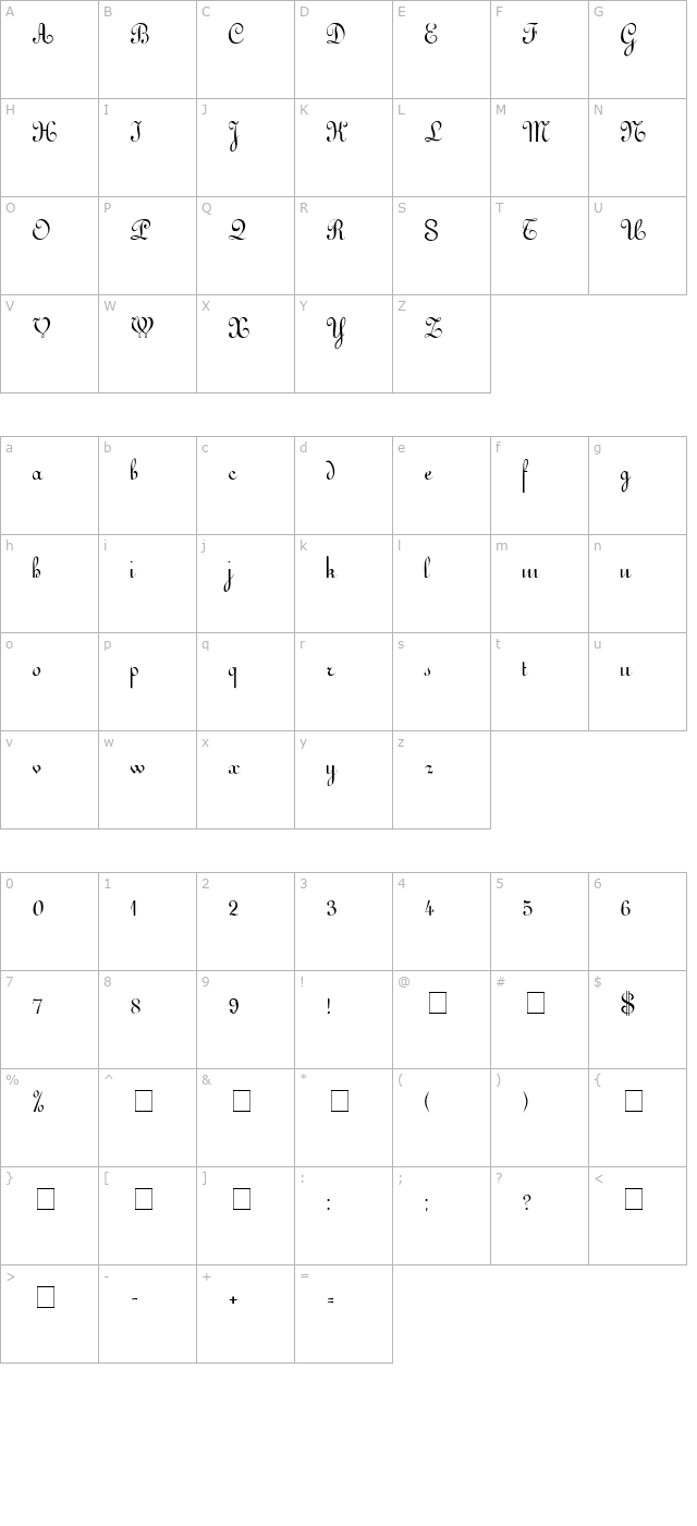 Arabesco Script SSi character map