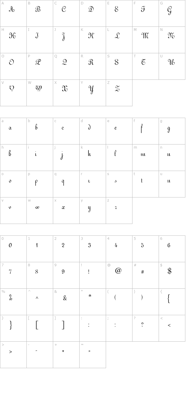 ArabescoScript character map