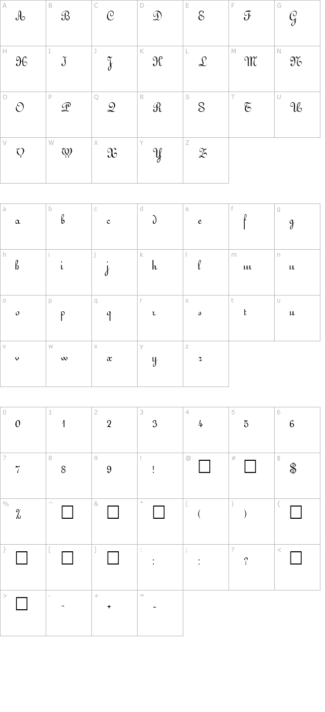 ArabescoScriptSSK Regular character map