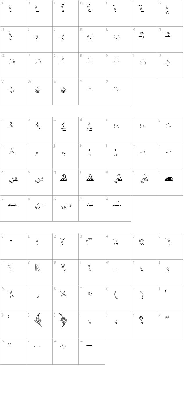 ArabicKufiOutlineSSK Italic character map