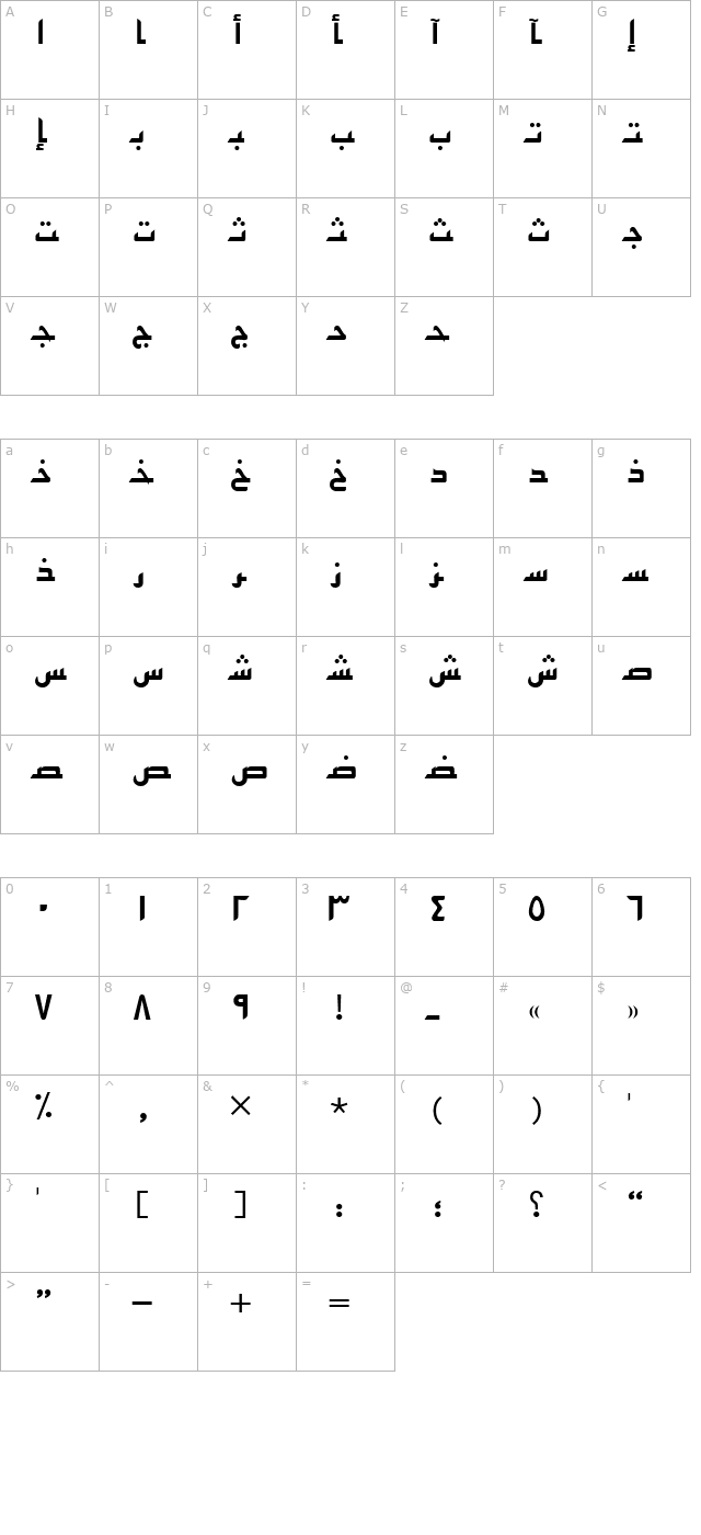 arabickufissk-bold character map