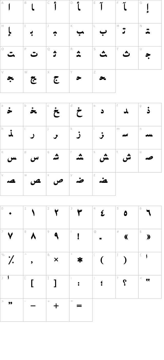 arabicnaskhssk-bold character map