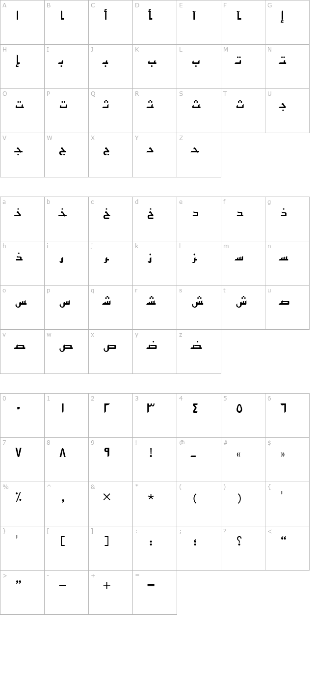 ArabicSans character map
