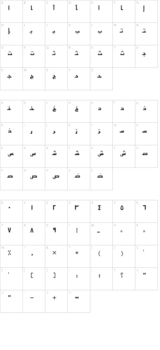 arabicsans character map