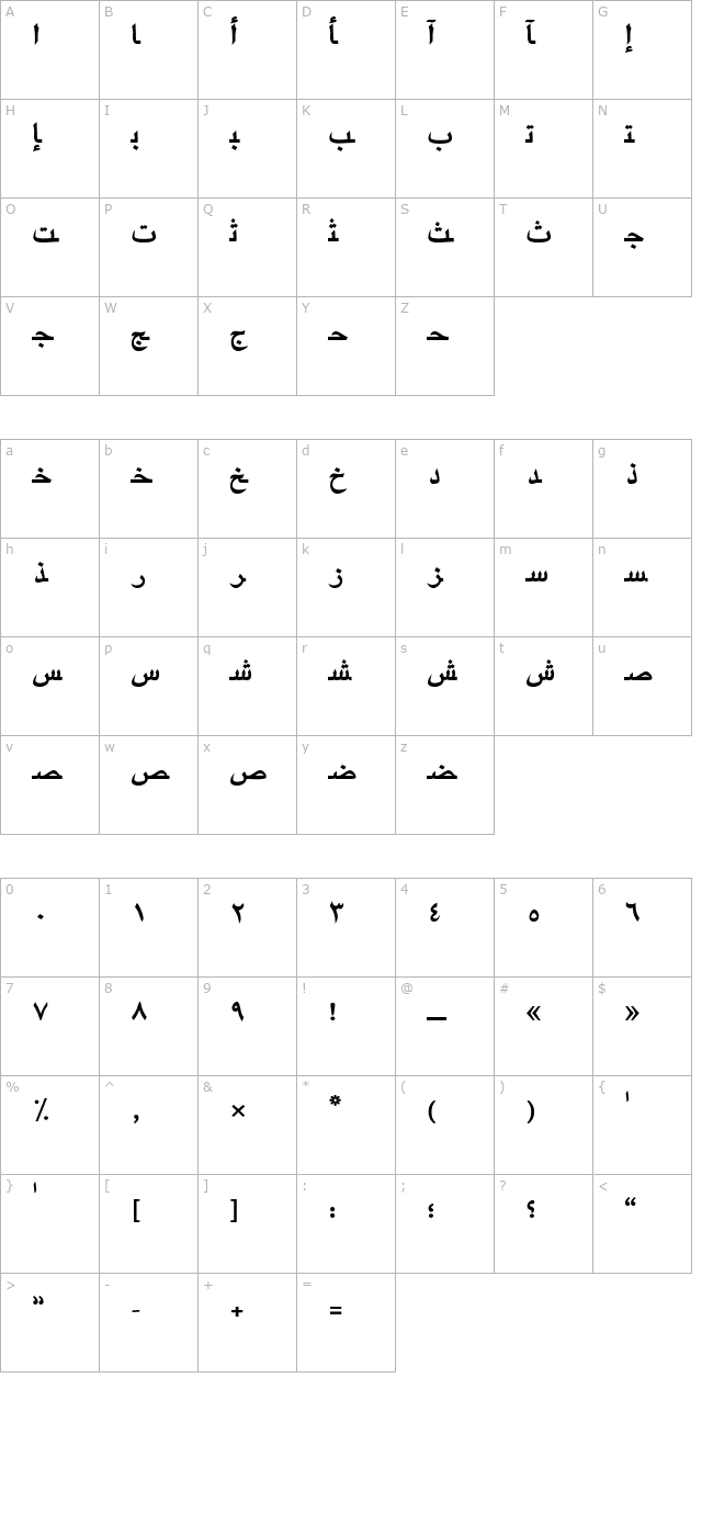 arabictwo-bold character map