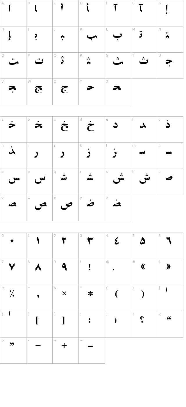 ArabicZibaSSK character map