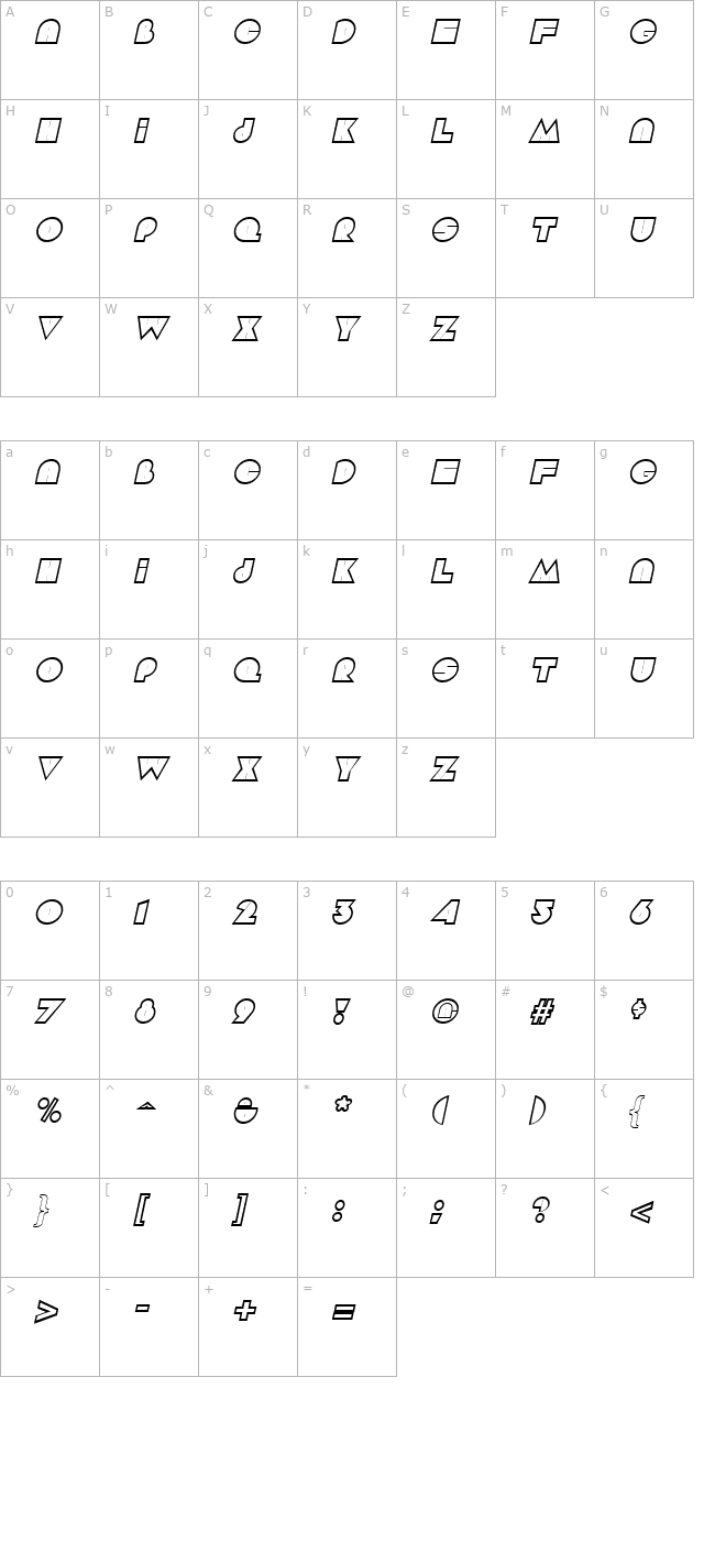 Aramis Italic character map