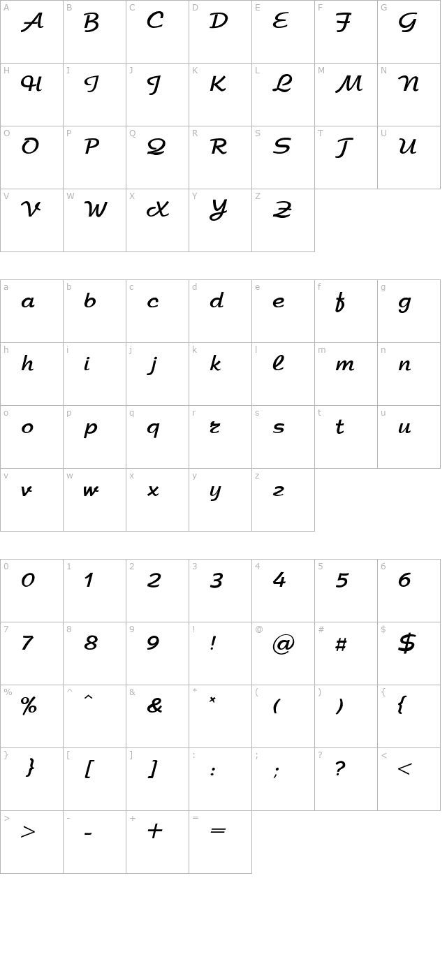 arbat-bold character map