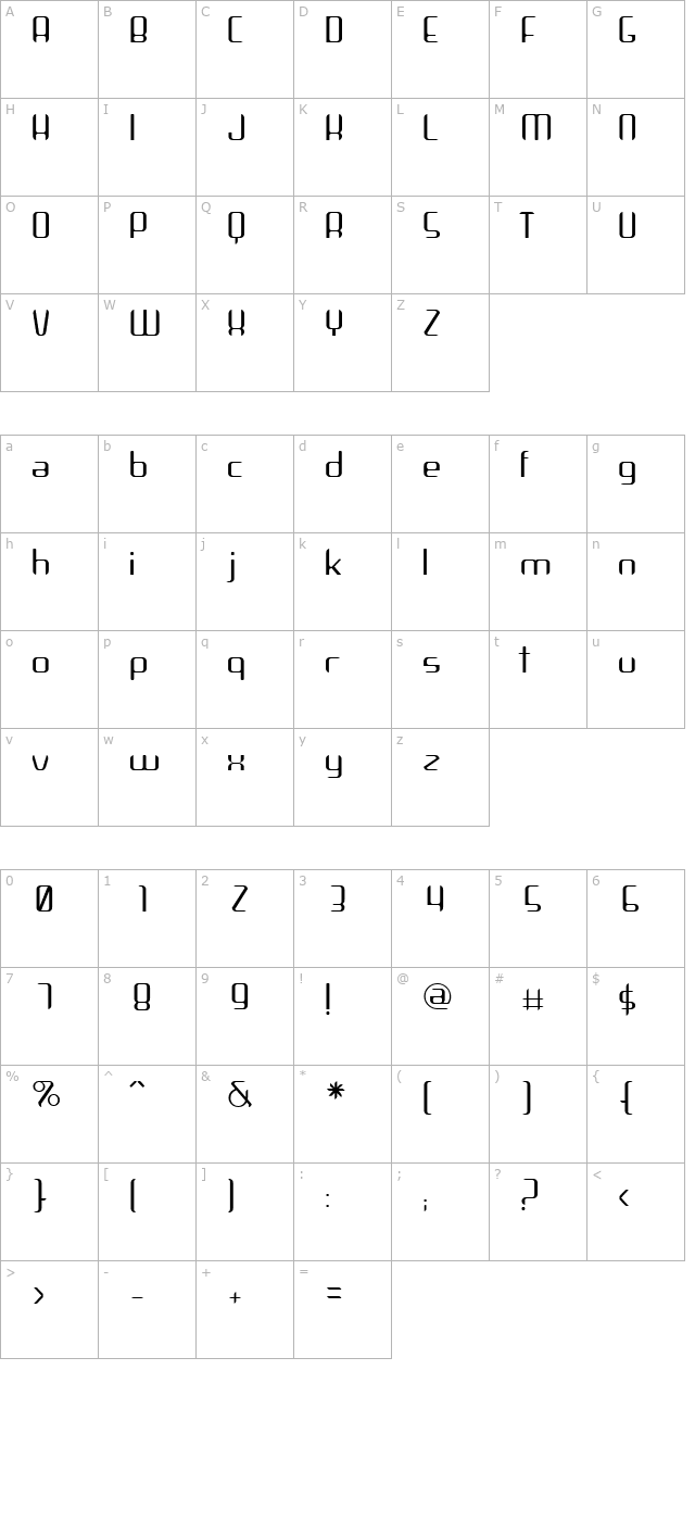 Arbeka Light character map