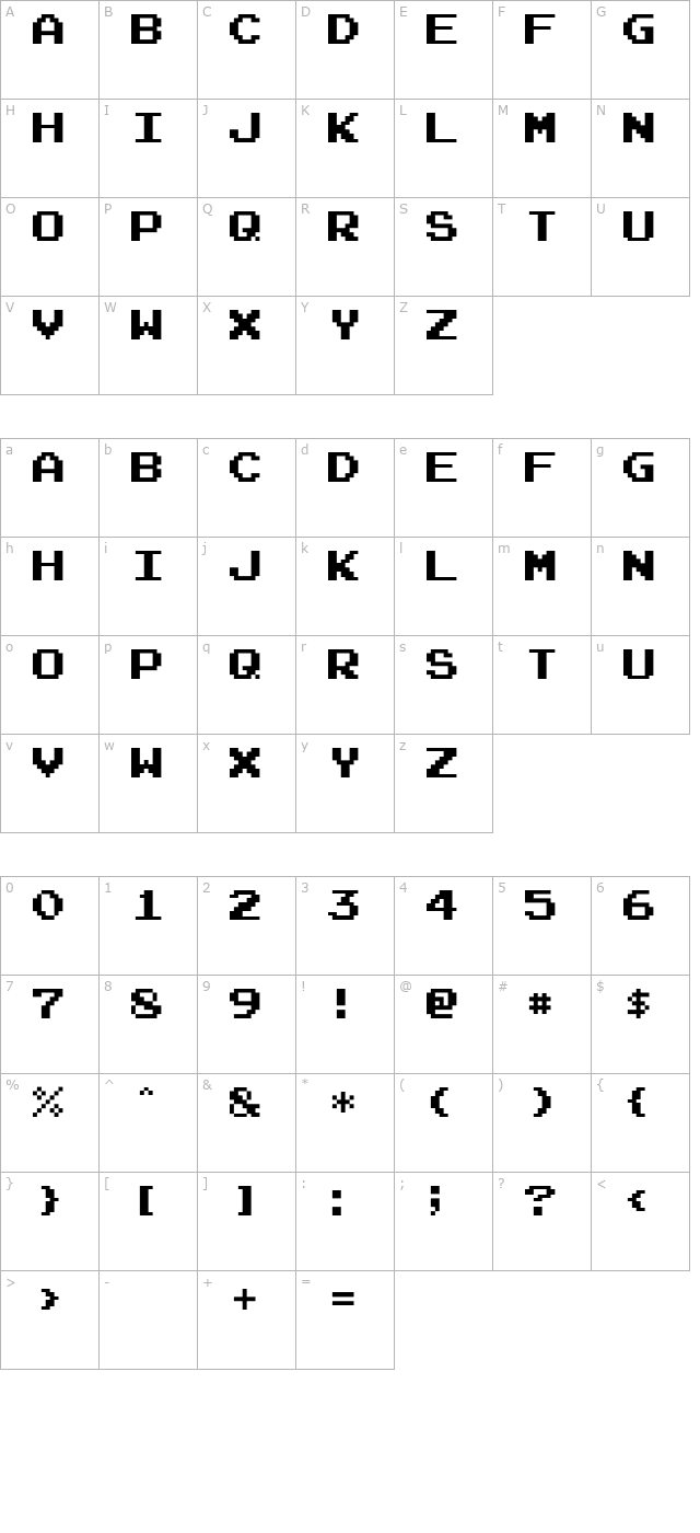 arcade-n character map