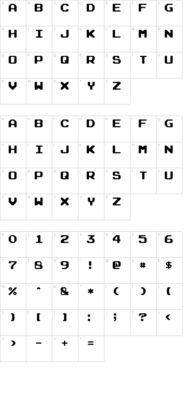 Arcade Rounded character map