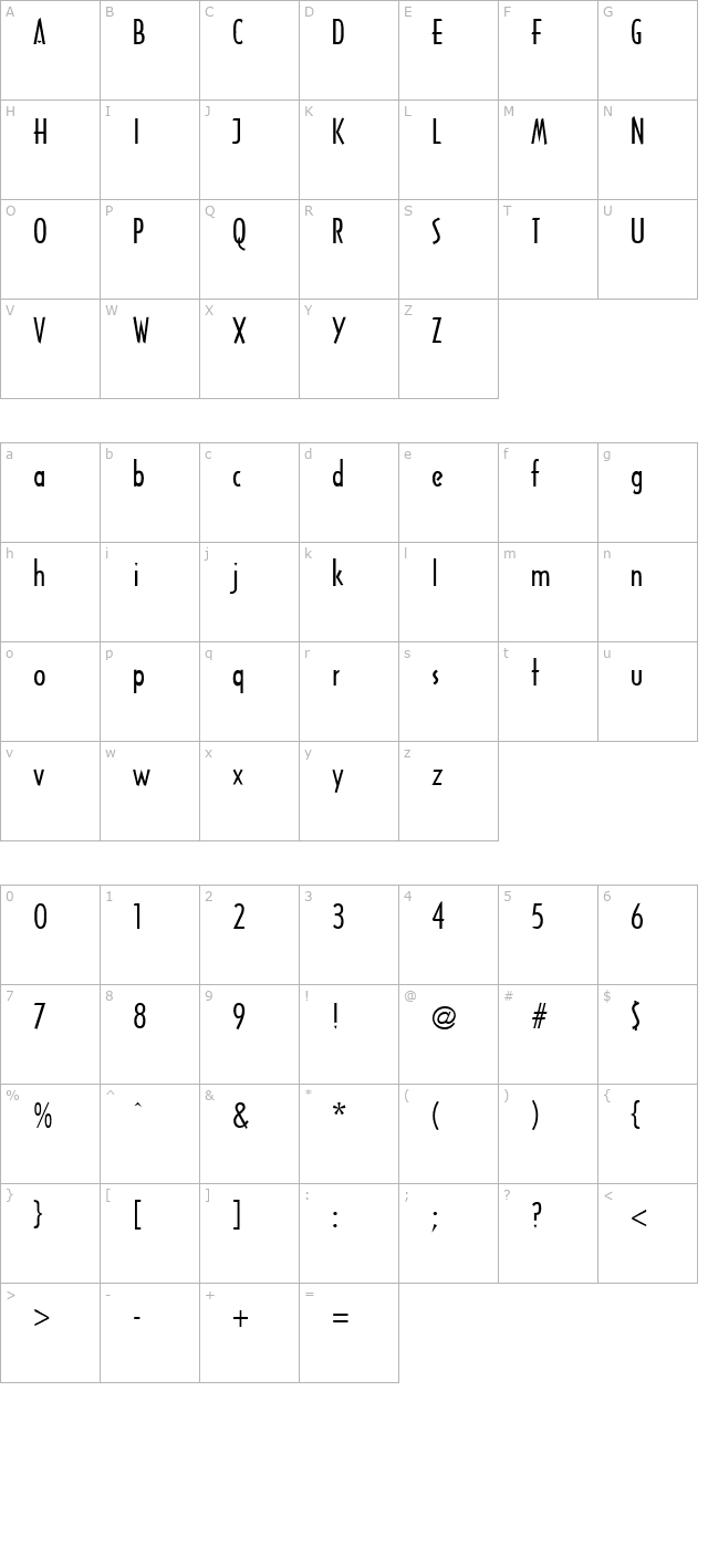 arcane-regular character map