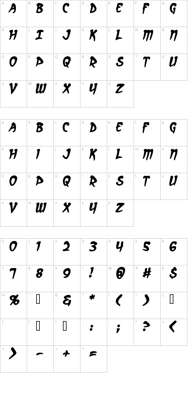 Arcanum Bold character map