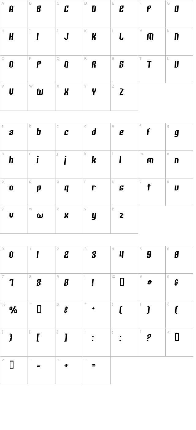 Archery Black Italic character map