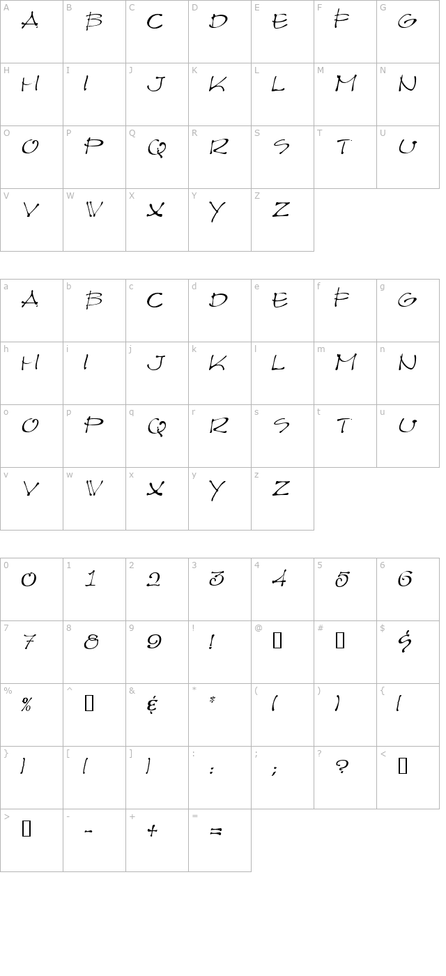 Architect LightOblique character map