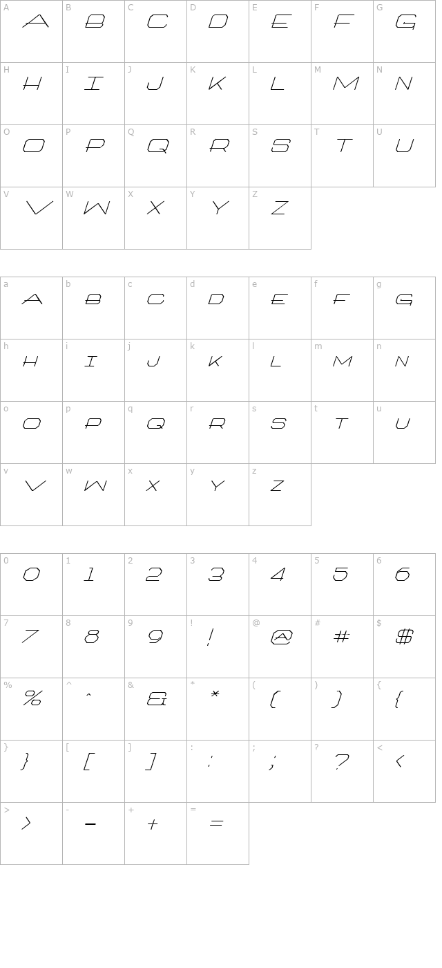 Architext Italic character map