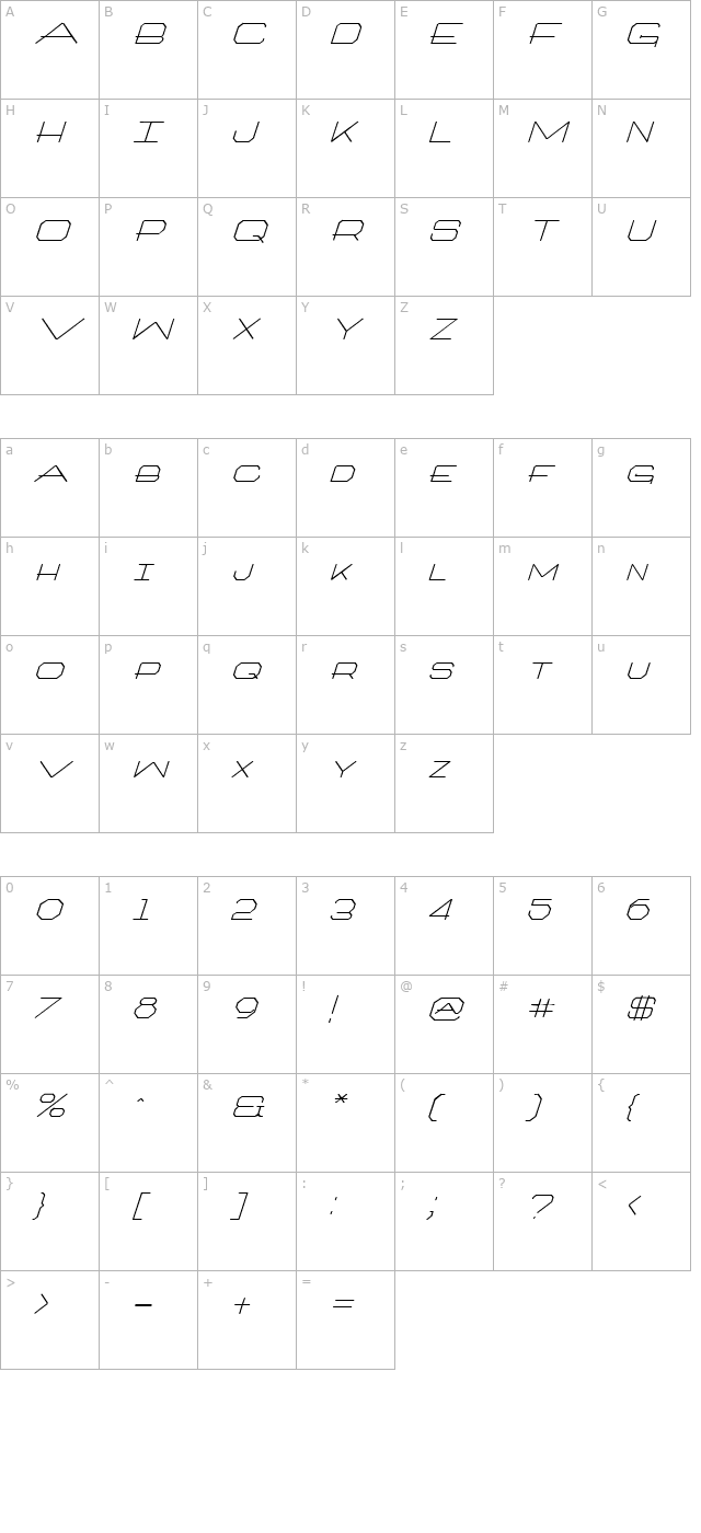 architext-italic character map