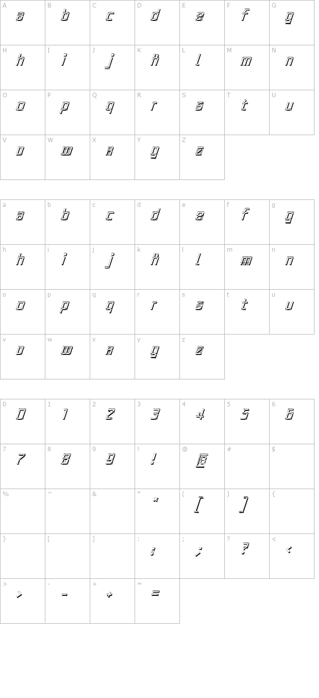 Architypo Oblique character map