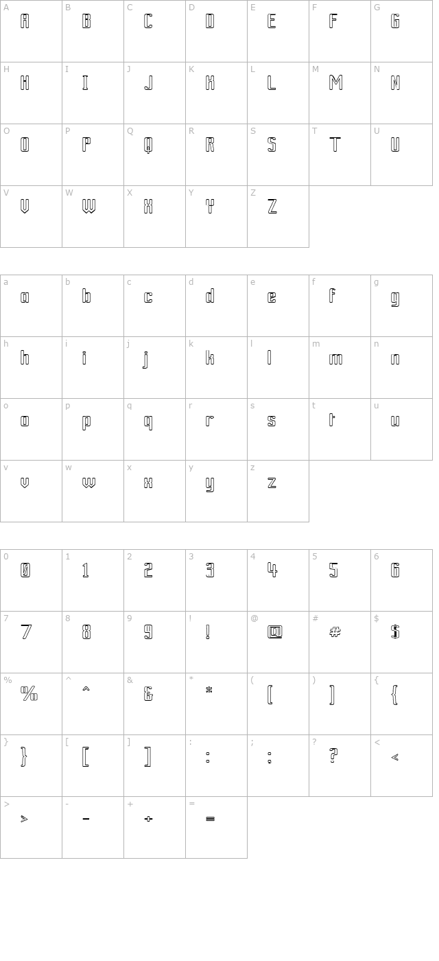 ardour-outline character map